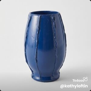 Handmade Textured Ceramic Vase in Deep Blue